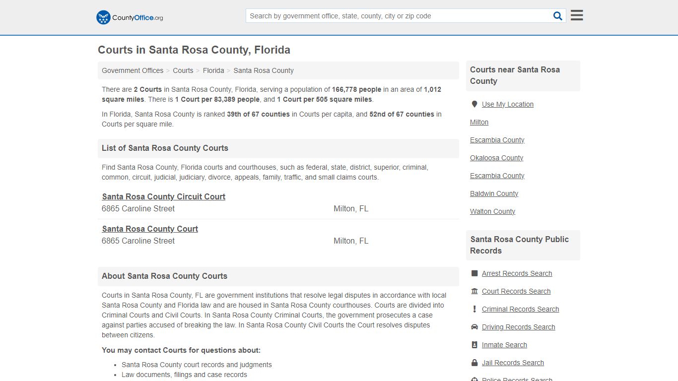Courts - Santa Rosa County, FL (Court Records & Calendars)
